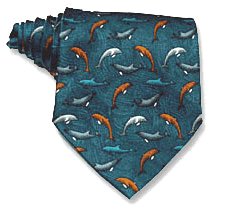 Dolphins are playful and extremely intelligent. They communicate using a wide range of underwater pulses. These sounds include mating calls and danger signals and enable dolphins to use echolocation to orient themselves in their undersea home. 100% Silk.